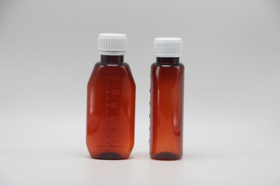 スクリューキャップ 120ml アンバーオバル薬局容器 子供用安全キャップとエープルシロップ