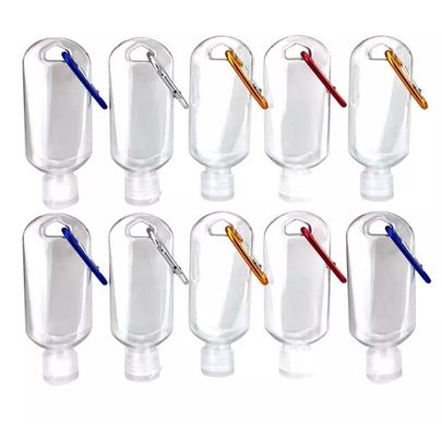 透明 50ml PET ハンドウォッシュ コンテナ ポータブル 再充填可能 空き 旅行 フック付き 圧縮ボトル