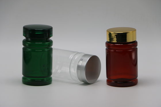 オーダーメイドカラーとゴールドシルバーコーティングキャップの80mlPET錠剤薬瓶